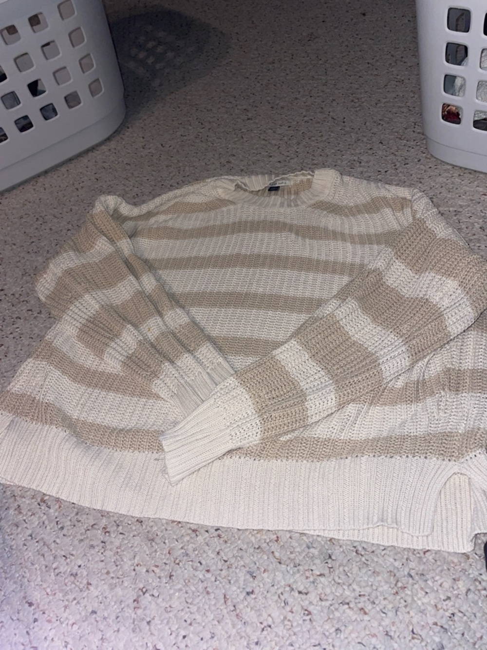 American Eagle Outfitters Beige and Cream Striped Crew Sweater